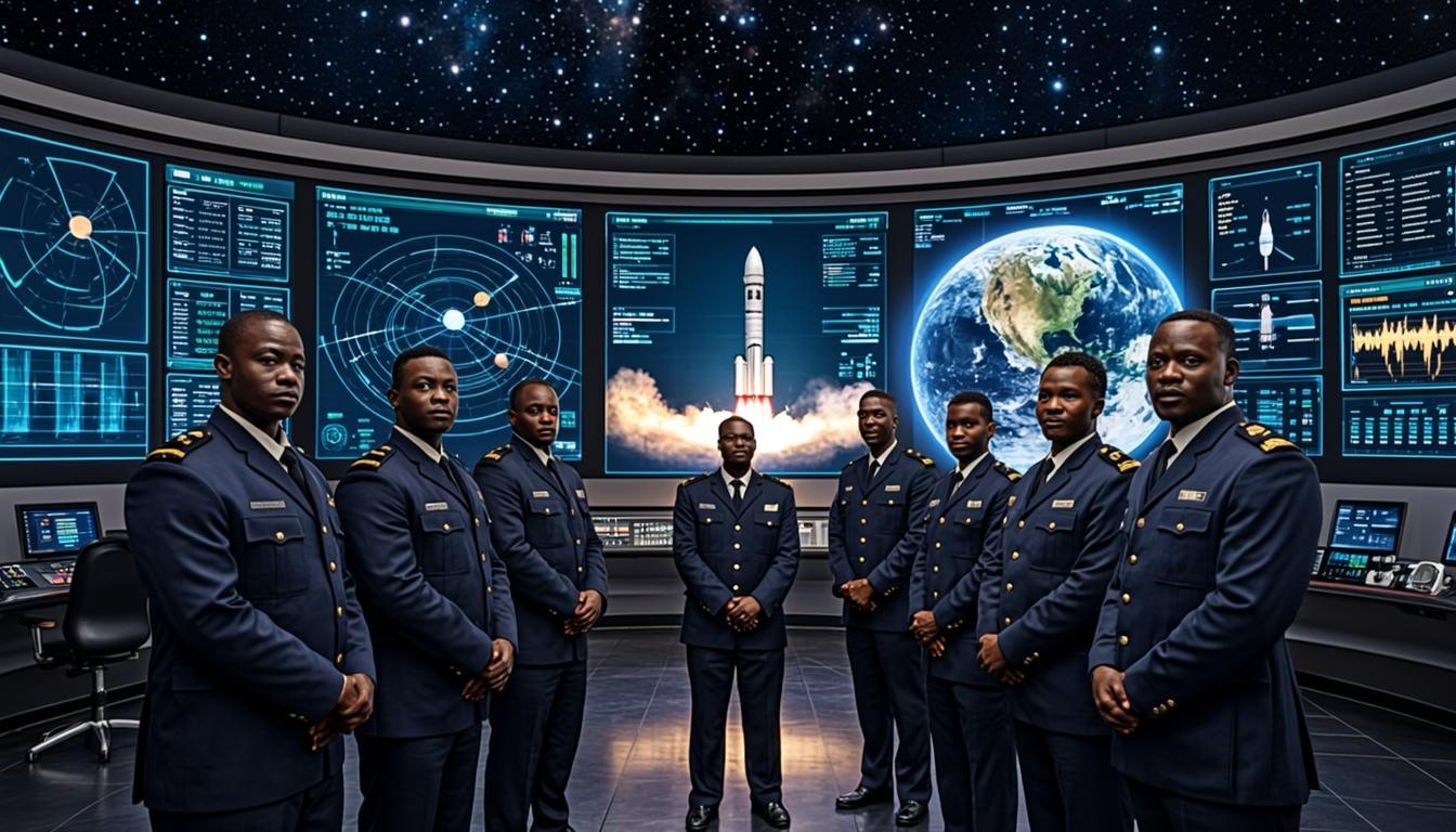 Centre de contrôle Smartest Capital à Dakar — salle de mission futuriste avec écrans holographiques